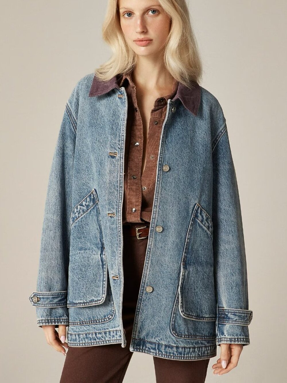 NWT J.Crew Relaxed Barn Jacket in Lily Wash Denim Jean Corduroy Trim XXL 2XL